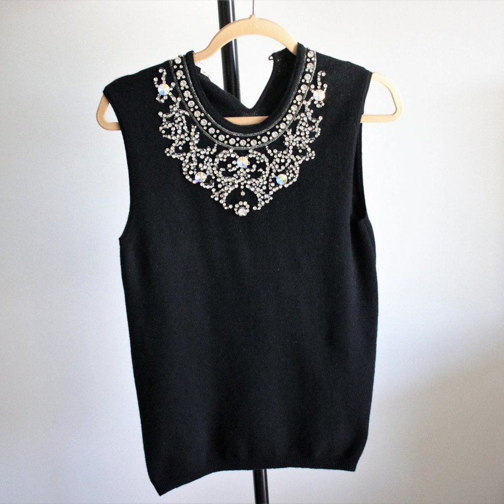 Oscar de la Renta Black Crystal Knit Sweater